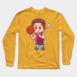 Cute Boy Playing Basket Cartoon Long Sleeve T-Shirt